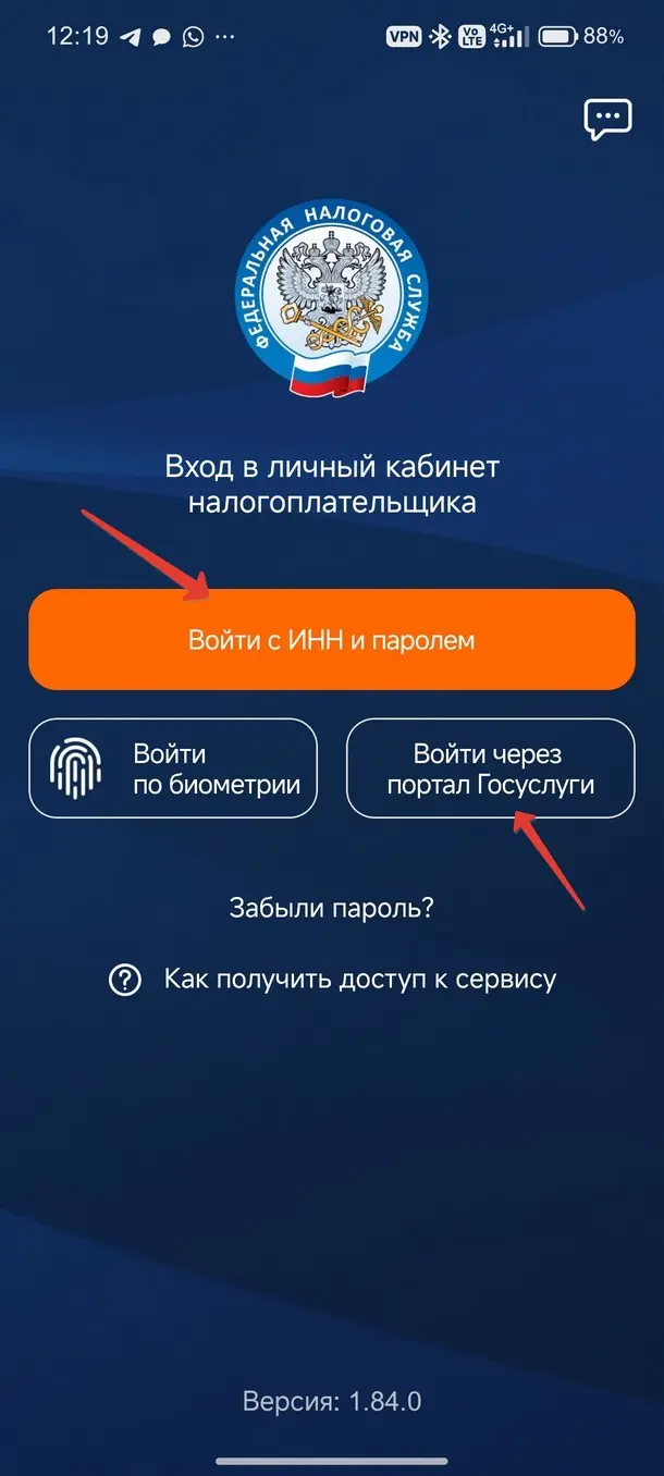Войдите в приложение Налог ФЛ с помощью пароля или ЕСИА